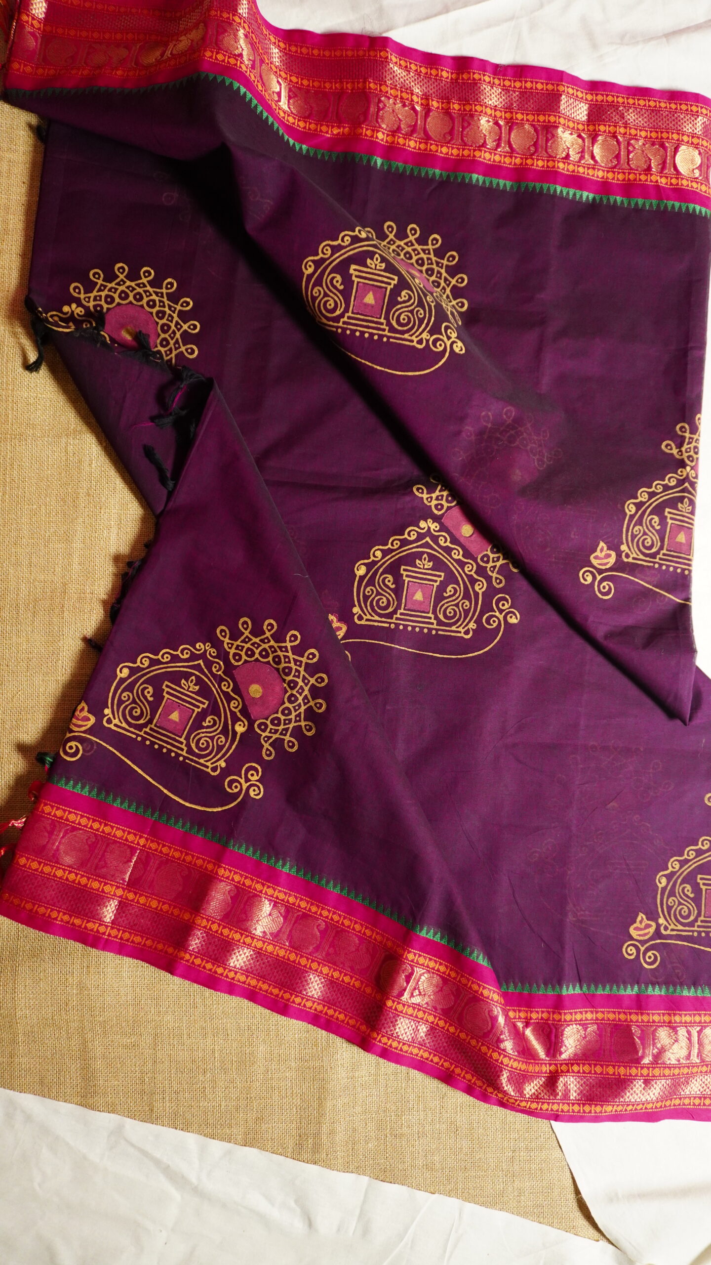 Purple Margazhi Inspired Kolam Motif Saree - Image 2