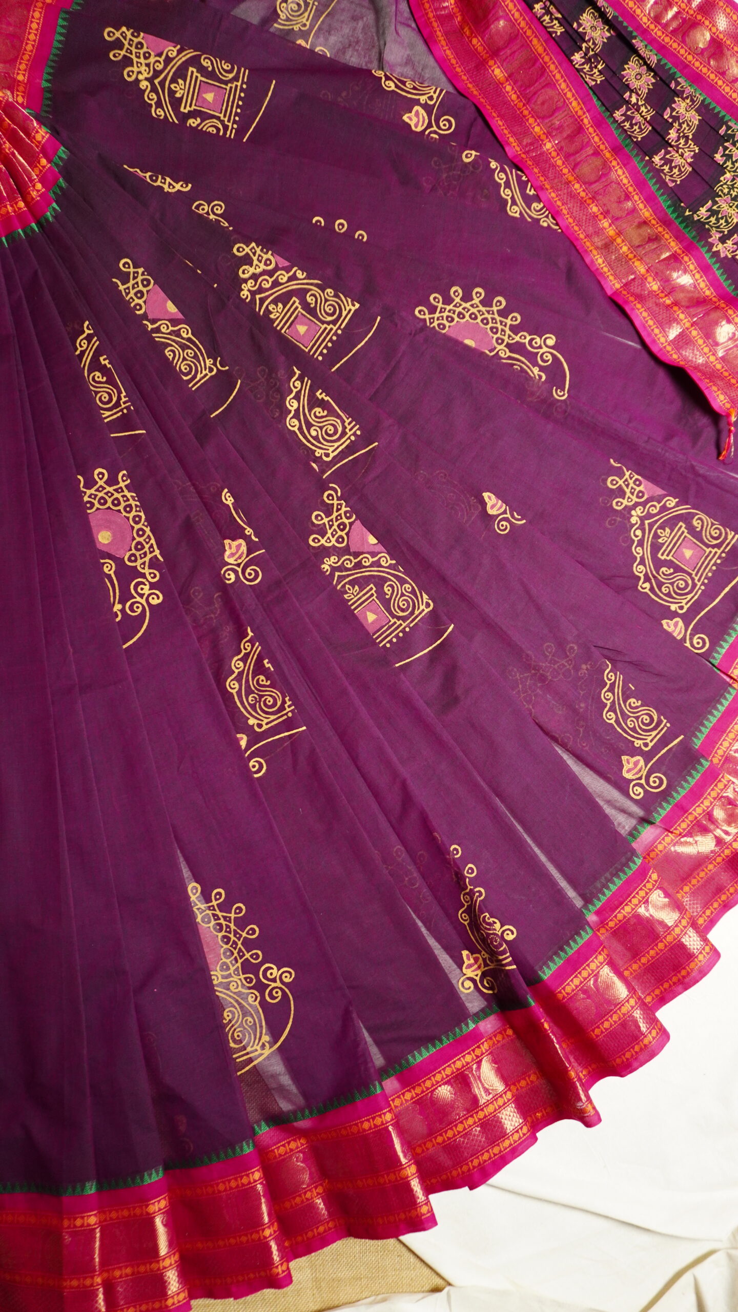 Purple Margazhi Inspired Kolam Motif Saree - Image 3